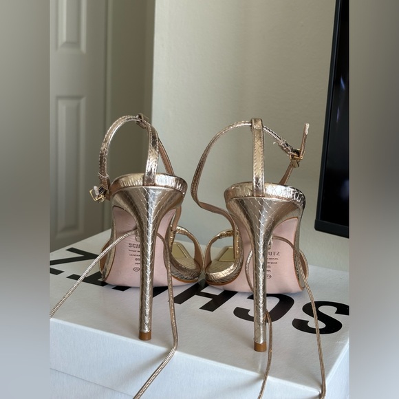 Schutz Gold Snake Print Strappy Heel - Picture 7 of 8